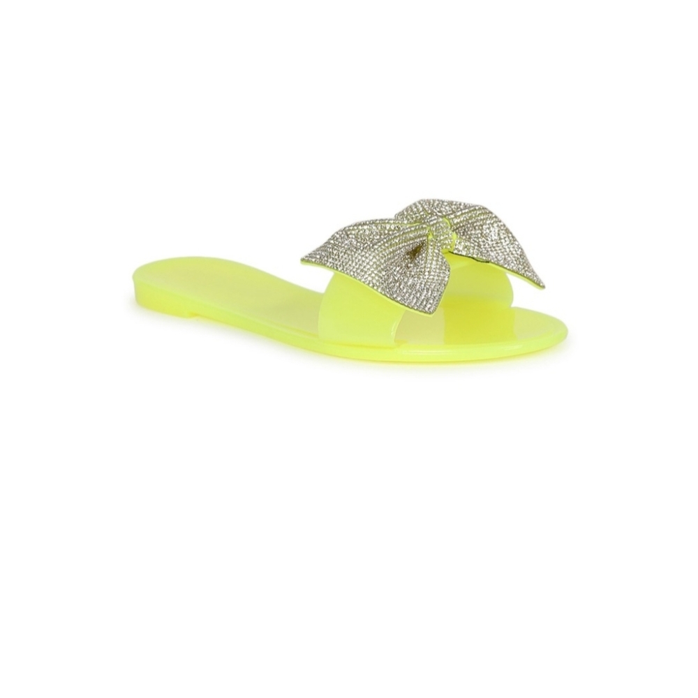 Liliana Rhinestone Embellished Bow Neon Jelly Slides Sandals - Picture 10 of 10